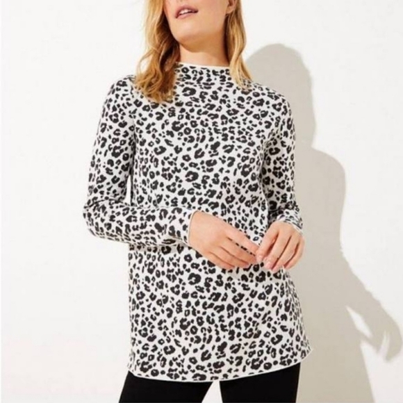 LOFT Animal Print Mock Neck Sweater - Picture 1 of 7